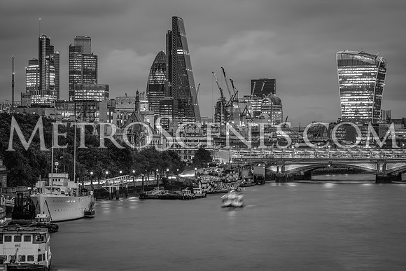 Waterloo Bridge City of London Skyline Black and White
