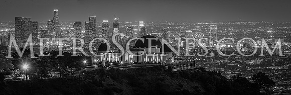 Griffith Observatory and Los Angeles at night Black and White